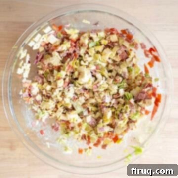 Chopped Italian Sub 6 The chopped Italian salad mixed in a bowl.