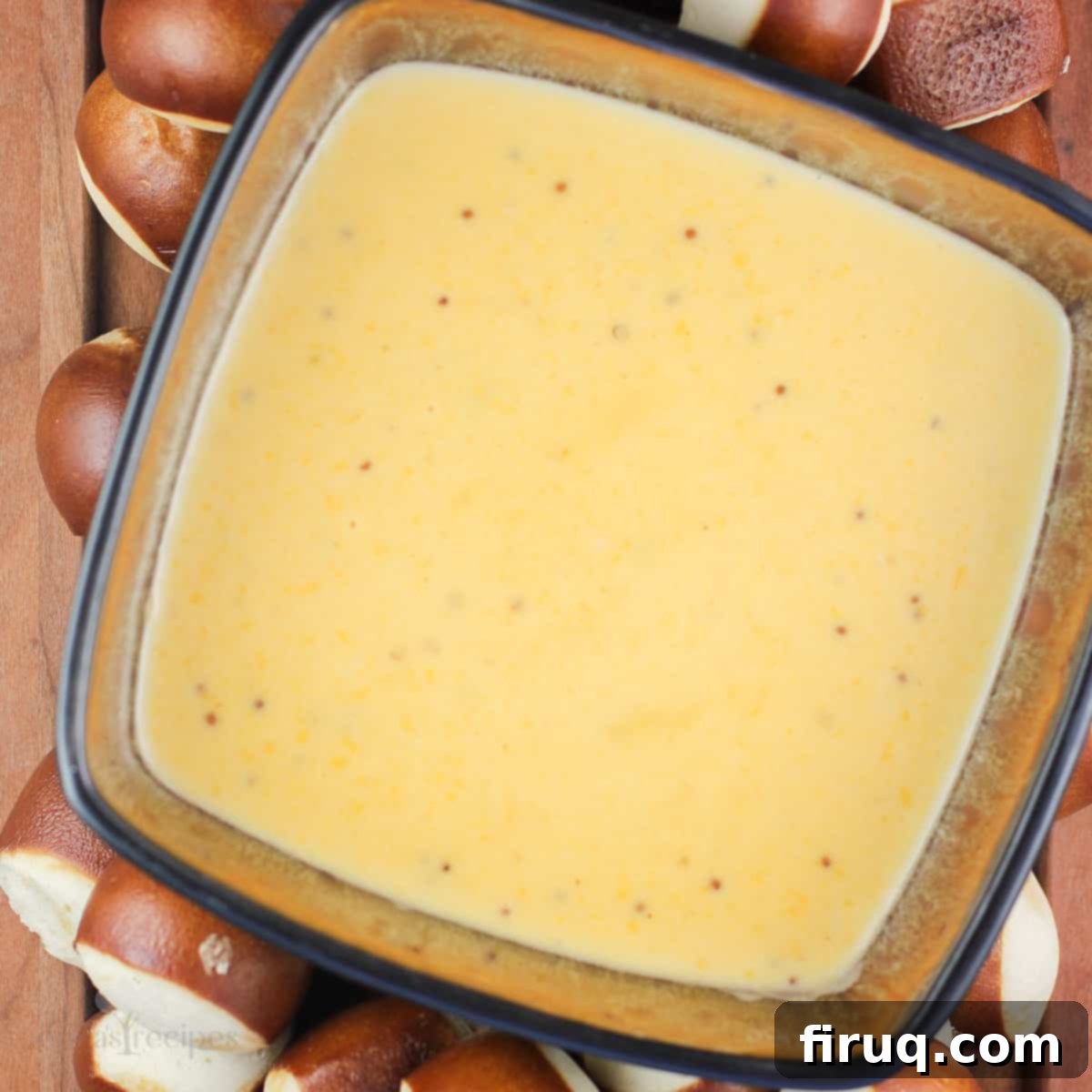 Traditional German Beer Cheese 7 top down view of bowl with cheese dip