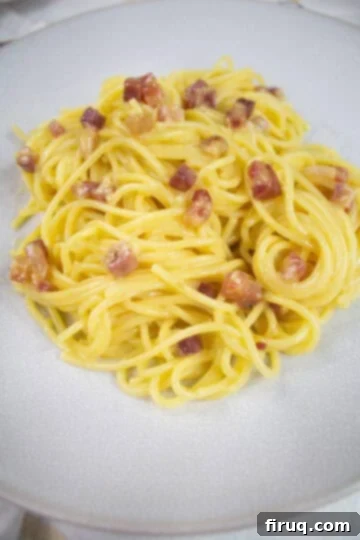 The Ultimate Carbonara Do's and Don'ts 14 Spaghetti carbonara with pancetta as the cured meat.