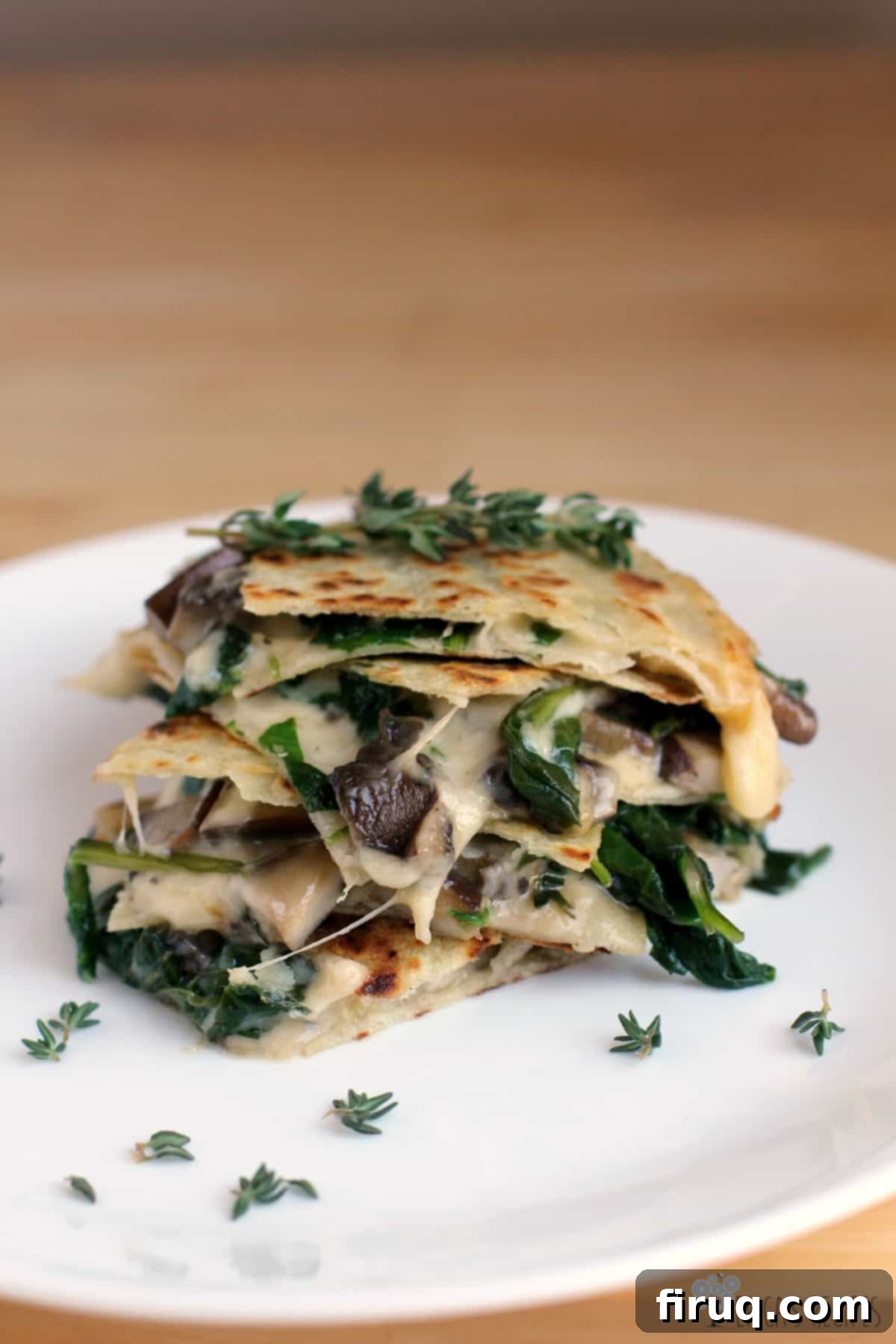 Smoked Gouda Quesadillas Bursting with Spinach Mushroom and Thyme 3 Spinach, Mushroom, and Thyme Quesadillas with Smoked Gouda