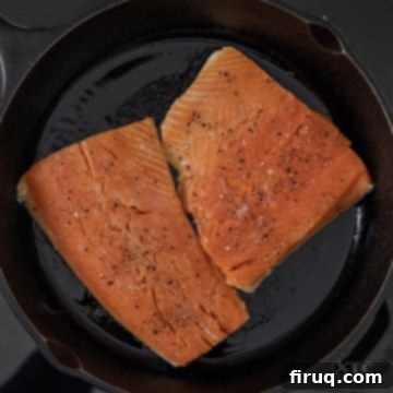 Perfectly Seared Cast Iron Lemon Dill Salmon 4 Searing salmon in a hot cast iron pan