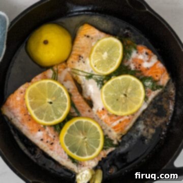 Perfectly Seared Cast Iron Lemon Dill Salmon 7 Salmon basted in butter and baked in the oven in a cast iron pan