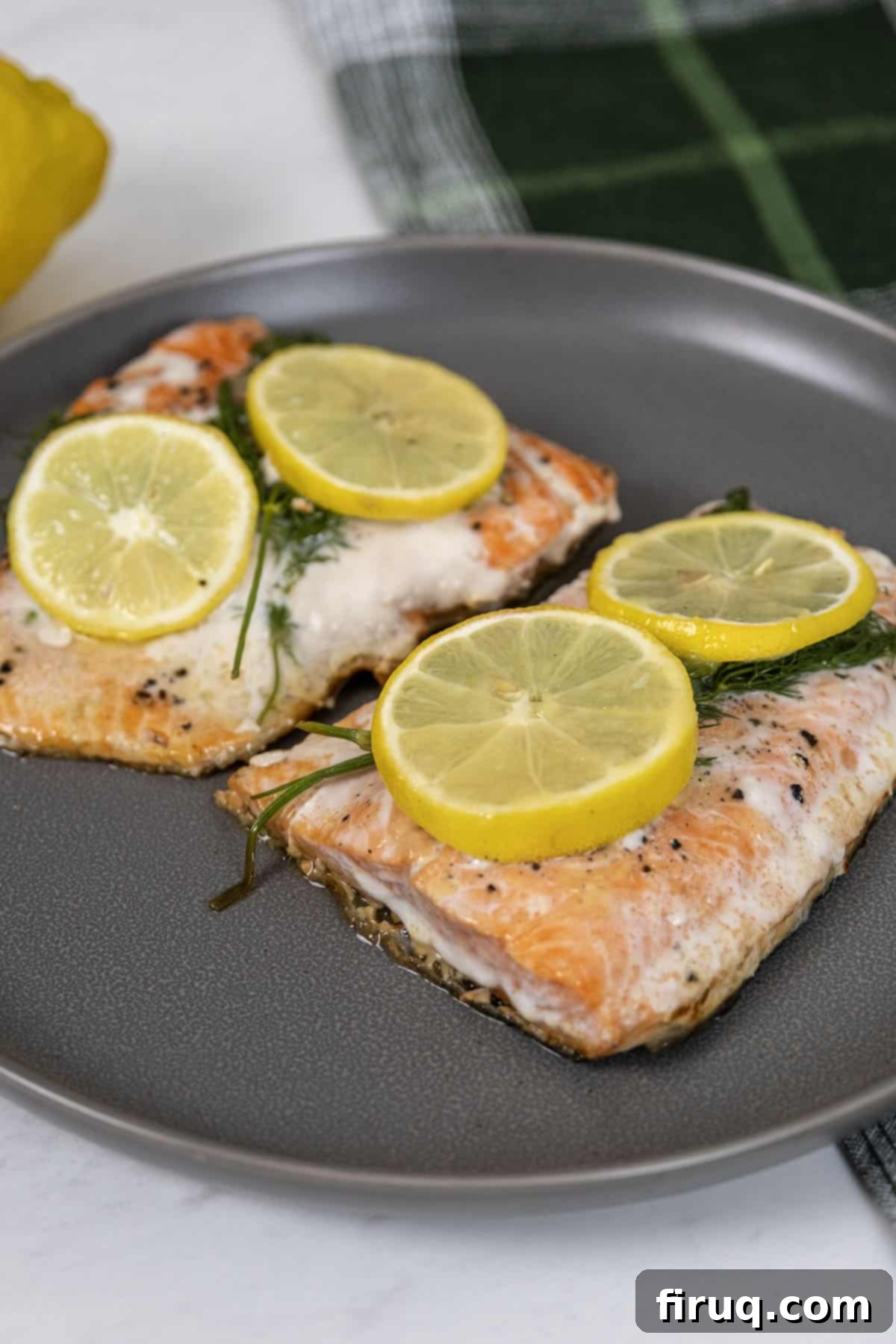 Perfectly Seared Cast Iron Lemon Dill Salmon 8 Delicious cast iron lemon dill salmon served fresh