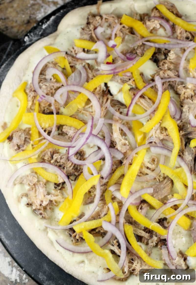 Texas BBQ Pizza 7 pizza toppings on dough