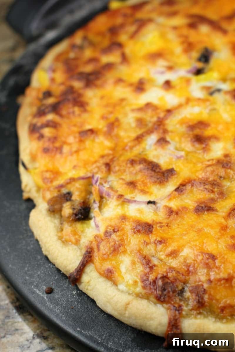 Texas BBQ Pizza 9 cooked bbq pizza on a black pizza stone