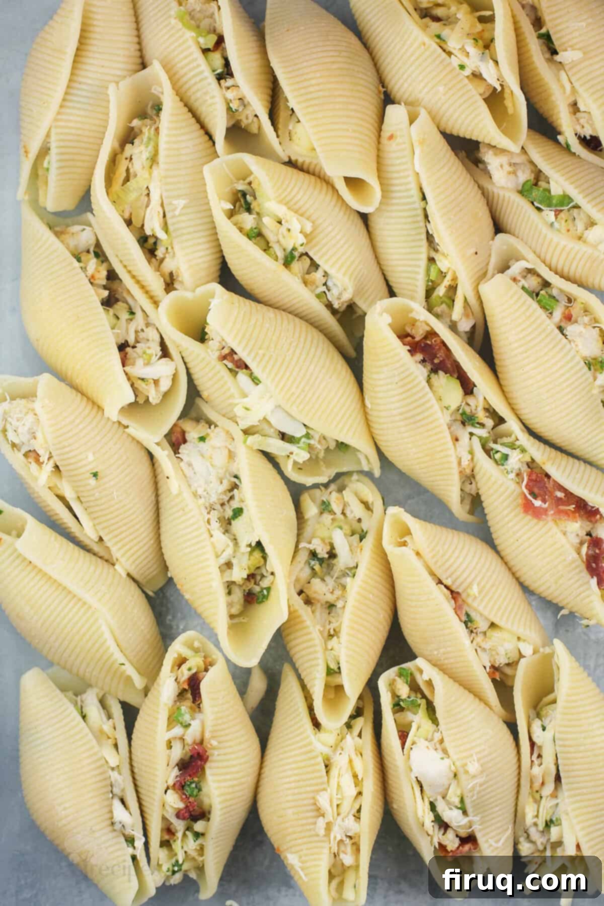 Savory Crab Stuffed Shells 6 stuffed pasta shells in glass bake dish
