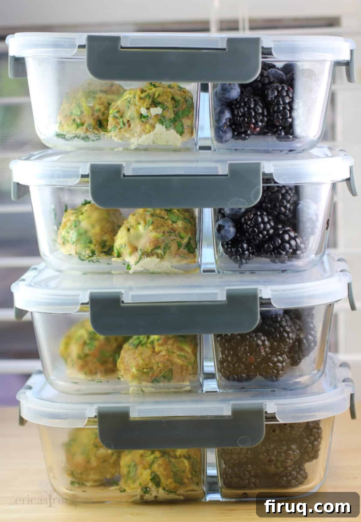 Wholesome Turkey Zucchini Meatballs 8 stack of 4 meal prep containers