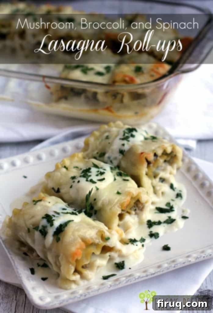 Mushroom Broccoli Spinach Lasagna Swirls 3 This vegetarian Mushroom, Broccoli, and Spinach Lasagna Roll-ups pasta dinner is not heavy and not greasy. Just delicious comfort food, under a blanket of bechamel.