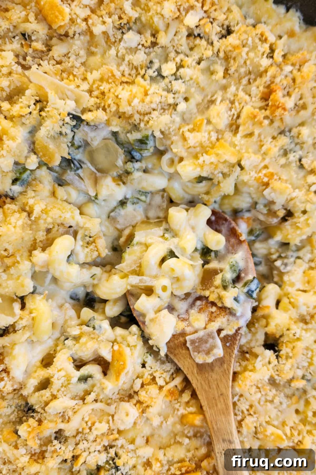 Velvety Poblano Mac and Cheese 9 Prepared poblano mac and cheese in a large skillet, ready to be served