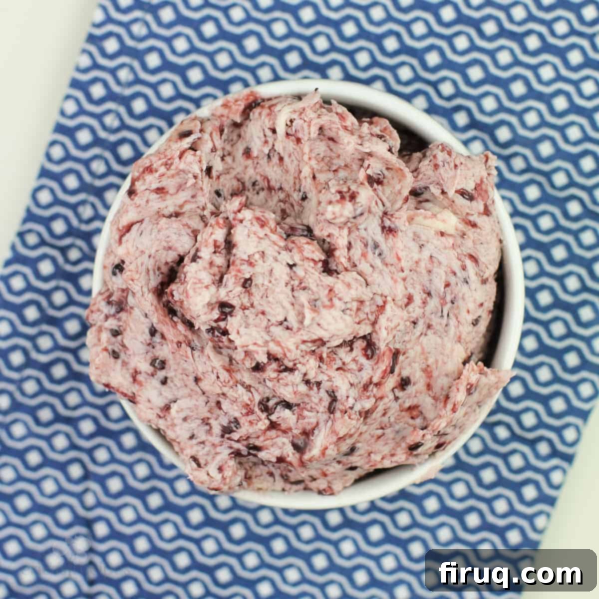 Luscious Blackberry Butter 3 Close-up of fluffy blackberry butter in a white bowl, highlighting its rich color and creamy texture