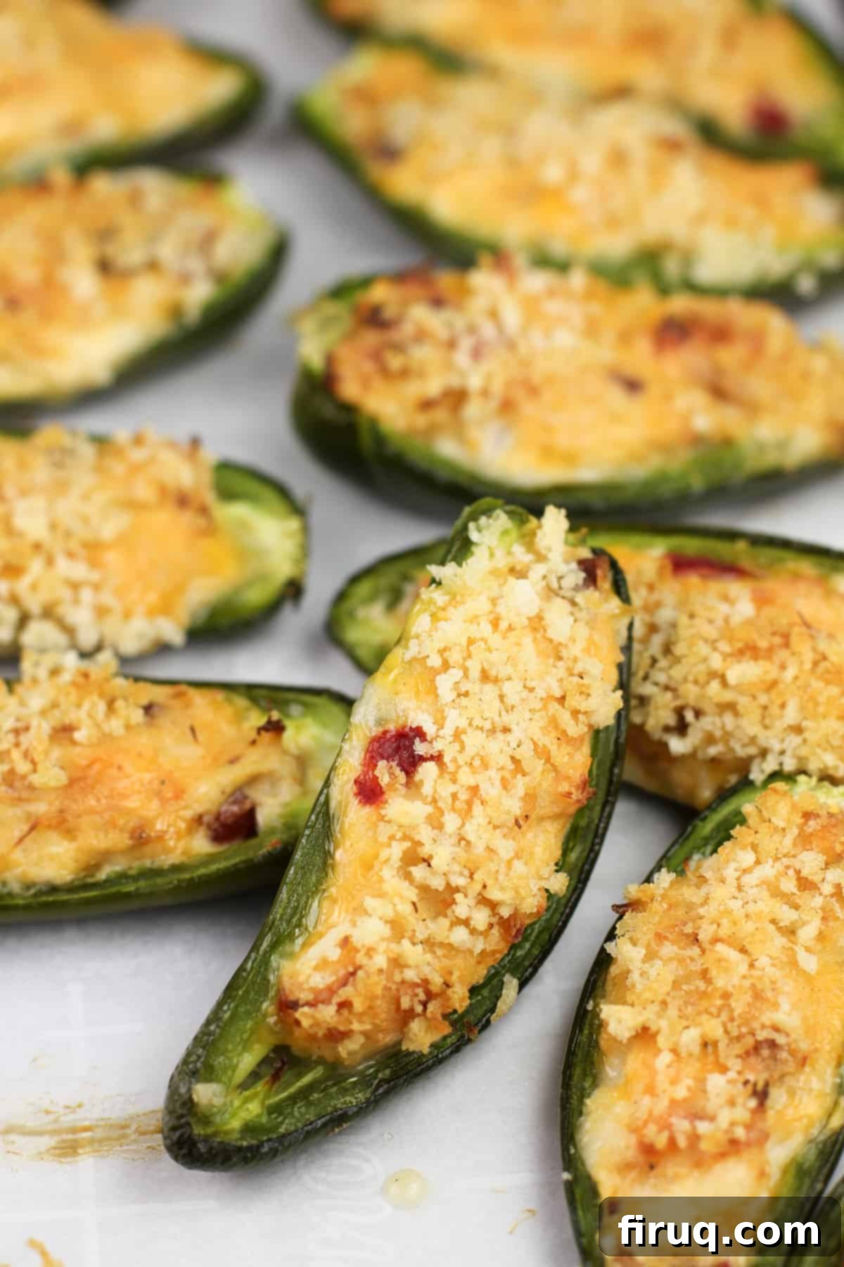Cajun Crab-Bacon Blasters 2 prepared jalapeno poppers on bake sheet