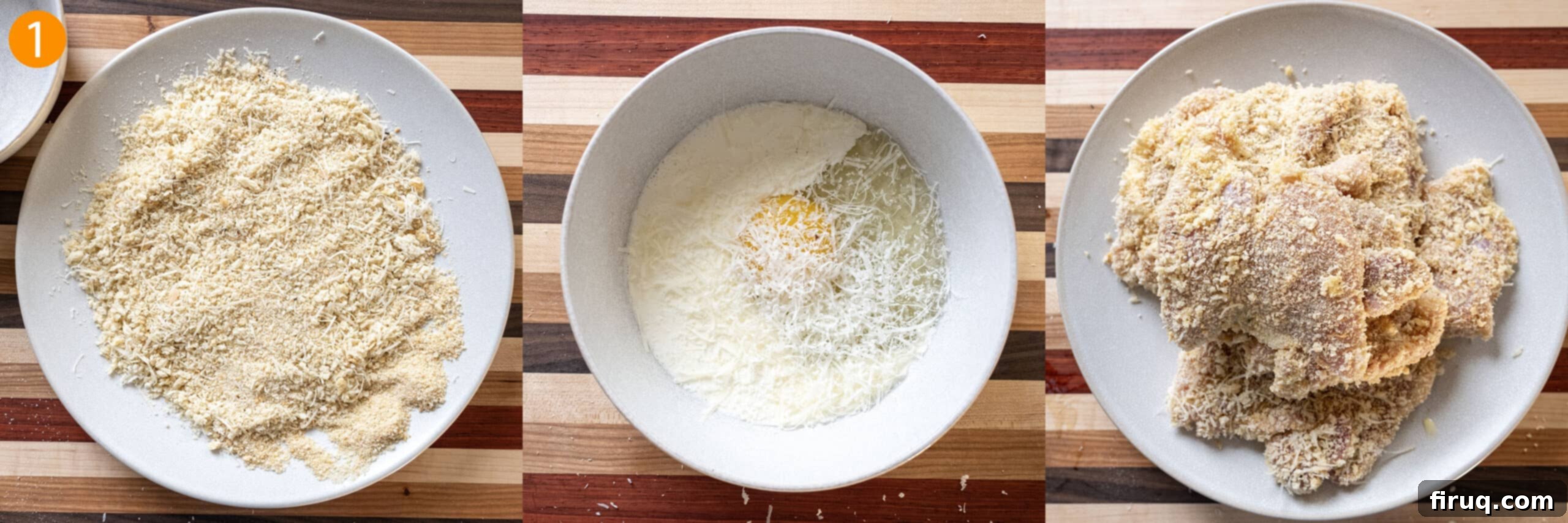 Ultimate Air Fryer Parmesan Chicken 4 Egging and breading chicken thighs.