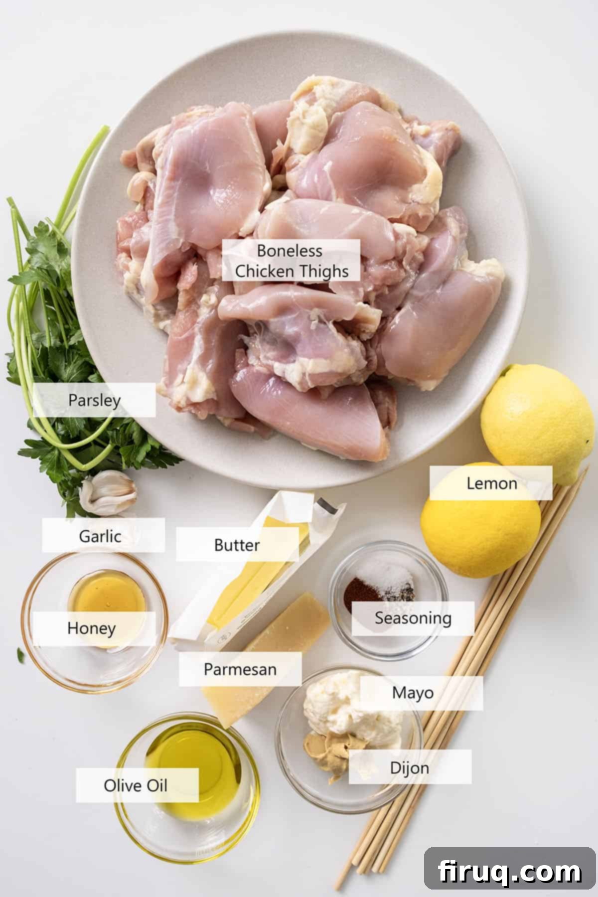 Irresistible Garlic Parmesan Chicken Skewers 3 Ingredients for the recipe.