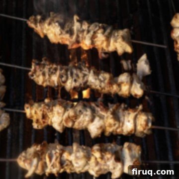 Irresistible Garlic Parmesan Chicken Skewers 8 Skewers cooked on the grill.