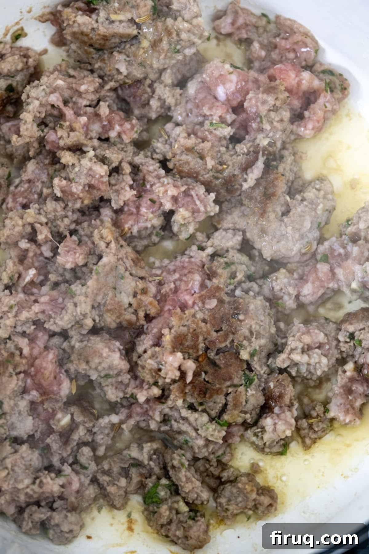 Creamy Tuscan Sausage and Potato Soup 4 Ground Italian sausage browning in a Dutch oven.