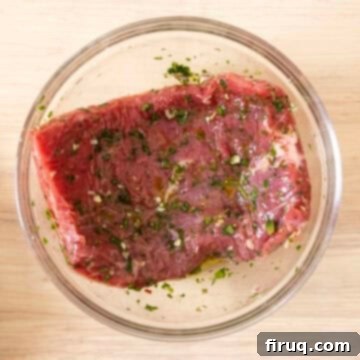 Vibrant Chimichurri Steak Tacos 9 Marinating steak in chimichurri.