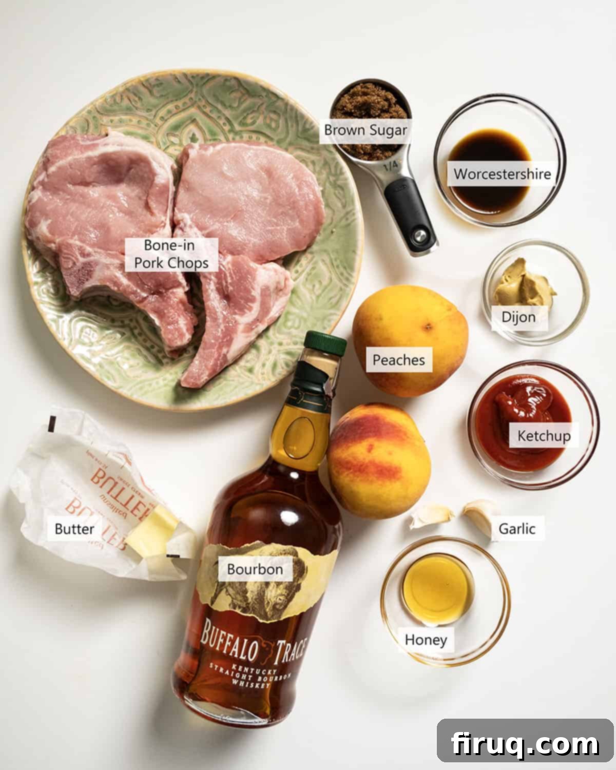 Pork Chops with Bourbon Peach Glaze 3 Ingredients for the recipe.