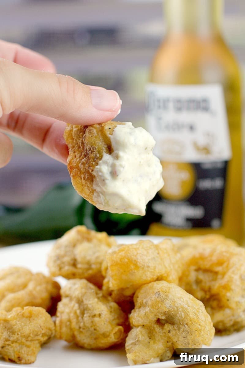 Pub-Style Beer-Battered Mushrooms with Zesty Poblano and Beer Queso 1 featured 14538