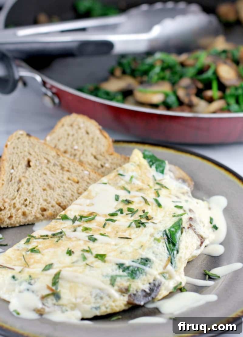 Plant-Powered Omelet with Savory Sausage, Spinach, and Mushrooms 1 featured 18737