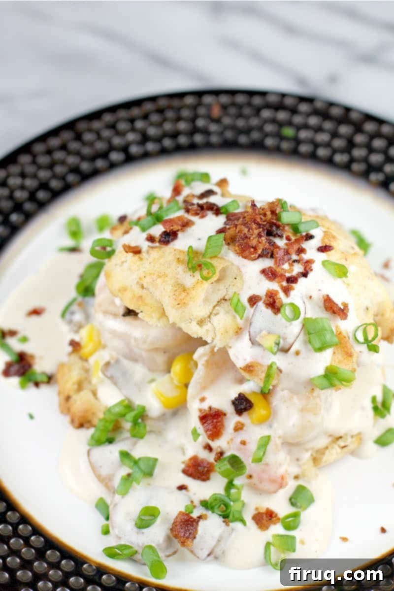 Cheddar Bay Bacon Biscuits Smothered in Shrimp Gravy 1 featured 3348