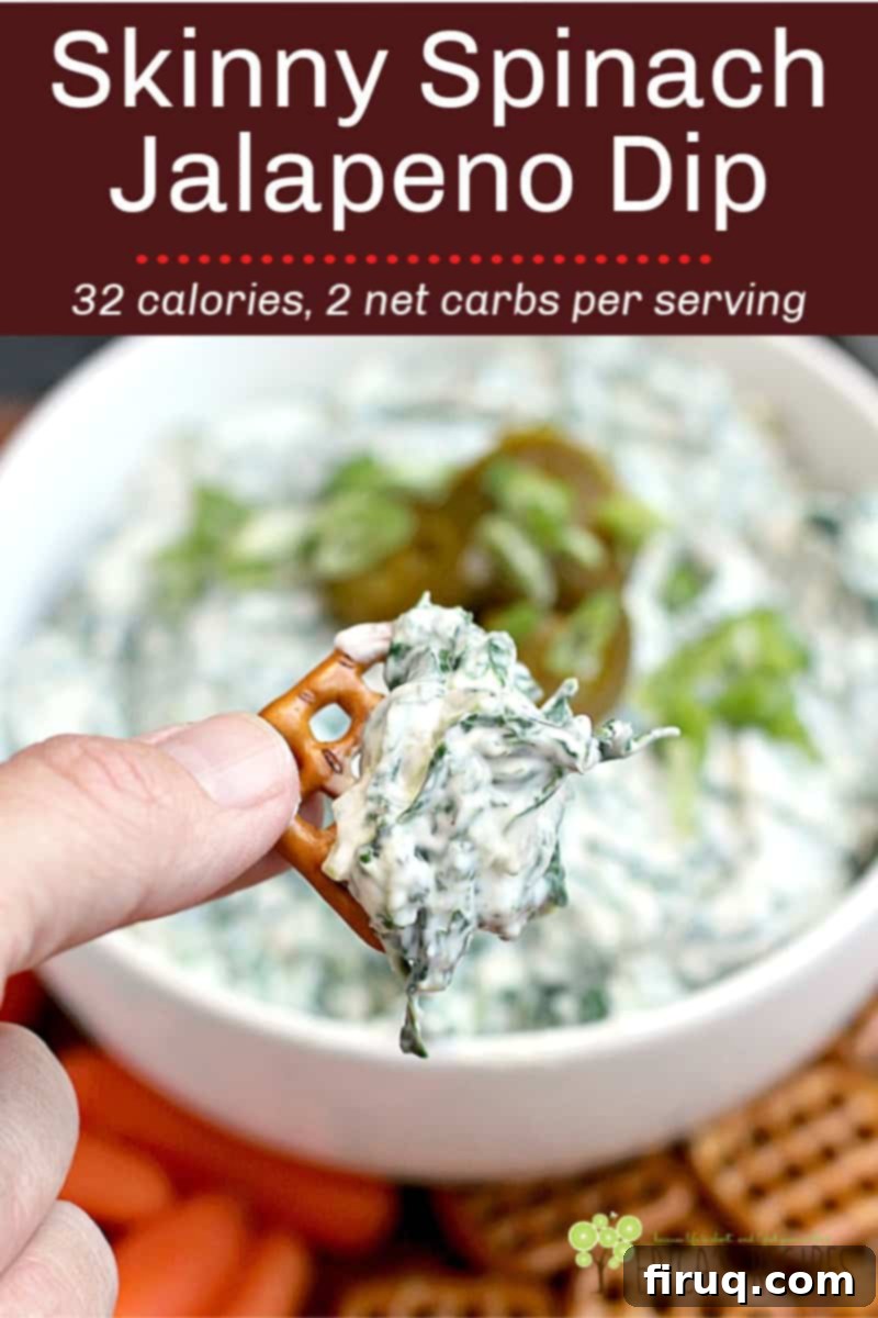 Zesty Slim Spinach Dip 6 image for Pinterest with text overlay of recipe title