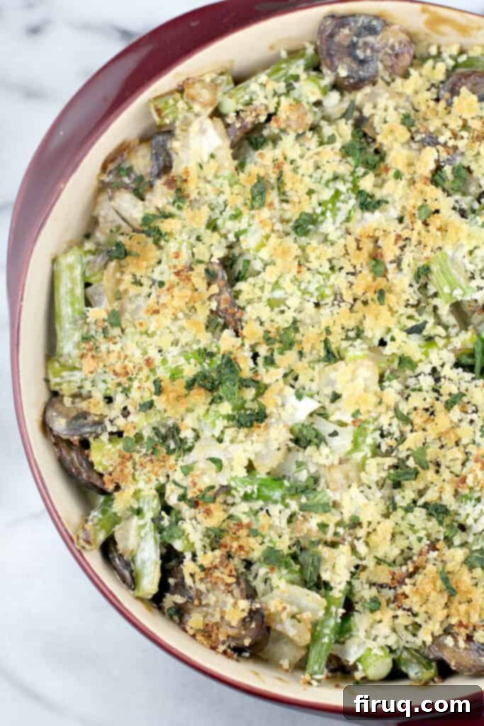 Comforting Veggie Rice Bake 6 top down view of finished asparagus casserole