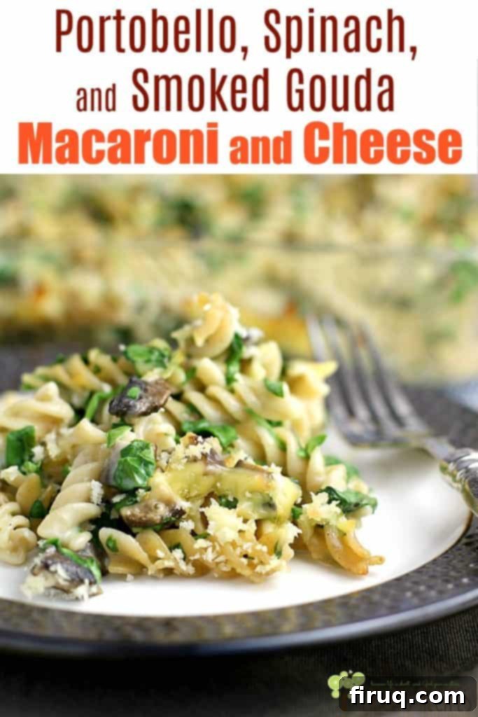 Gourmet Portobello Spinach and Smoked Gouda Macaroni and Cheese 2 Healthy comfort food? Yesss. By using a yummy smokey cheese, we can get away with using less and still have a fantastically flavorful and creamy pasta dish of our dreams. Portobello, Spinach, and Smoked Gouda Mac and Cheese with no regret! #recipe #food #macaroniandcheese #vegetarian