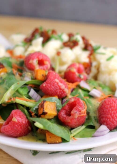Vibrant Winter Butternut Raspberry Salad 7 Sweet Winter Salad with Butternut Squash and Raspberries - Final serving suggestion