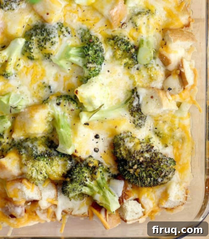 Cheesy Broccoli Bake 11 top down view of the cooked casserole in bake dish