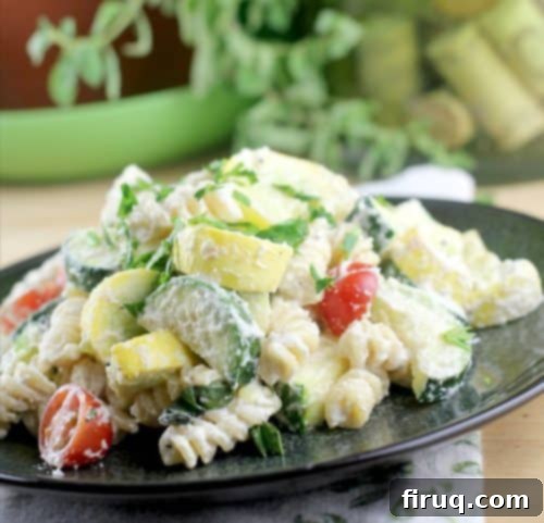 Velvety Vegan Primavera Pasta 4 Overhead view of Creamy Vegan Vegetable Primavera in a bowl
