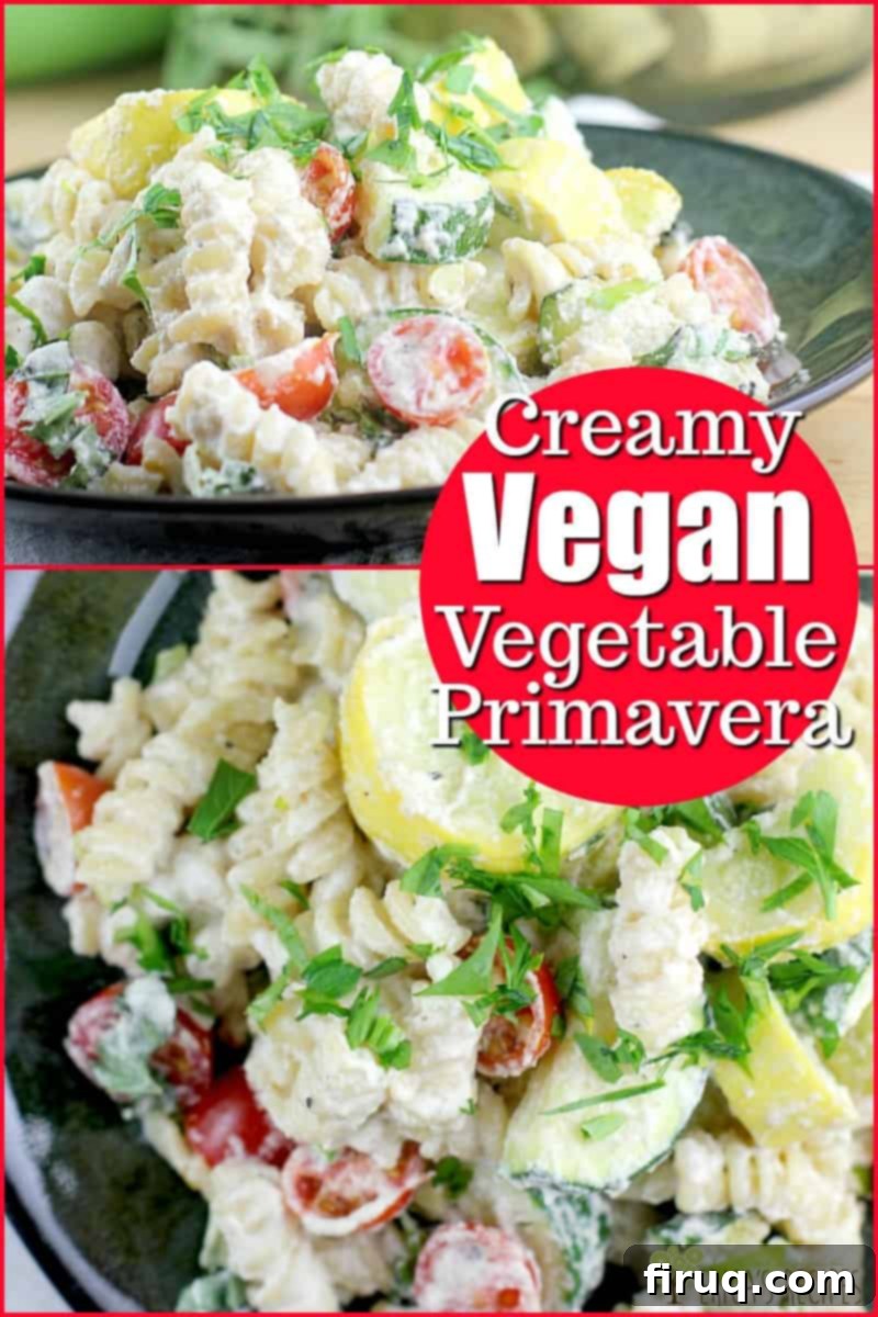 Velvety Vegan Primavera Pasta 8 Creamy Vegan Vegetable Primavera. Fresh vegetables and pasta surrounded in the most satisfying, dreamy, dairy-free cream sauce ever. #recipe #food #vegan #vegetarian #healthy