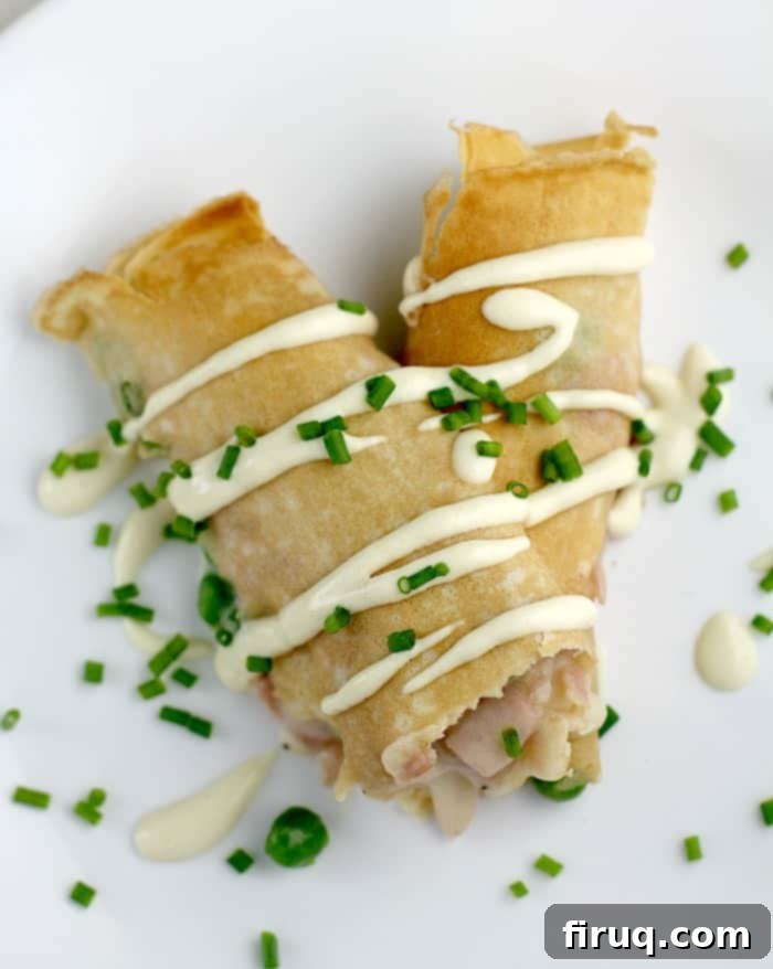 Savory Ham, Pea, and Cheese Crepes 9 Delicate Ham, Peas, and Cheese Crepes, a perfect blend of savory flavors for any meal.