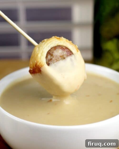 Beer Brats in Blankets and Smoked Gouda Fondue Savory Beer Brats in Blankets and Smoked Gouda Fondue - a perfect party appetizer with German lager