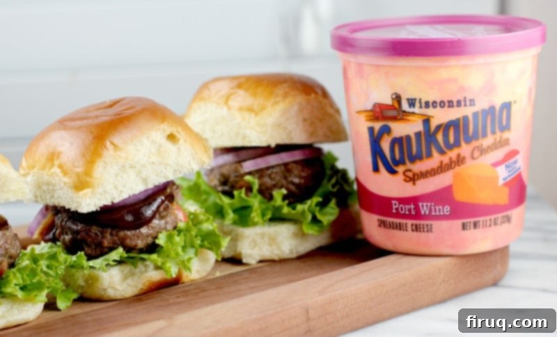Loaded Port Cheddar BBQ Sliders 4 Close-up of a perfectly broiled Port Cheddar Stuffed BBQ Slider