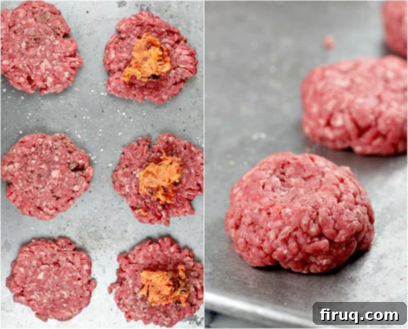 Loaded Port Cheddar BBQ Sliders 6 Forming thin beef patties and stuffing them with creamy Port Wine cheese for BBQ sliders