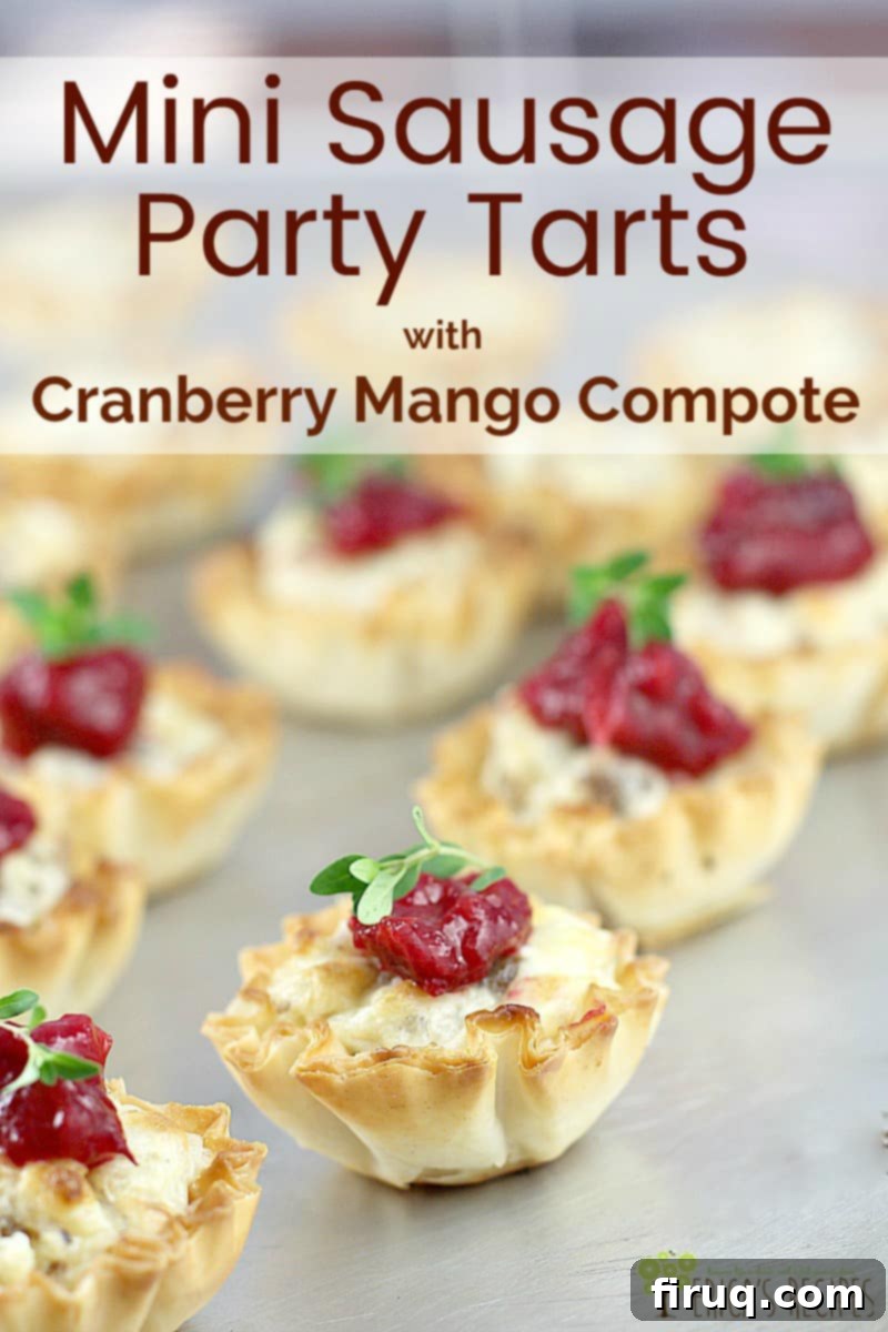 Festive Sausage Bites with Cranberry Mango Compote 7 Mini Sausage Party Tarts with Cranberry Mango Compote #recipe #appetizer #partyfood #food