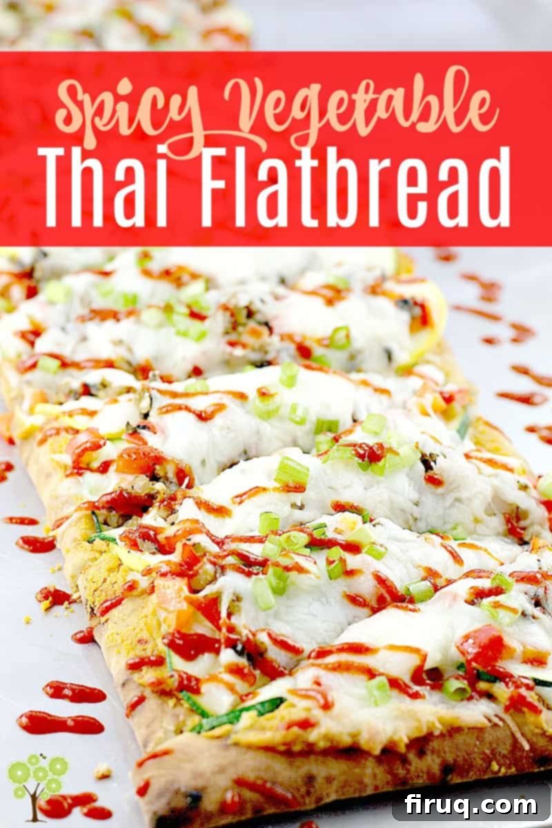 Siam Spice Veggie Flatbread 9 A vibrant, freshly baked Spicy Vegetable Thai Flatbread, garnished with green onions and ready to serve. Perfect for a quick and easy vegetarian meal. #food #thai #recipe #pizza #cheese #flatbread #gourmet #easyrecipe #spicy