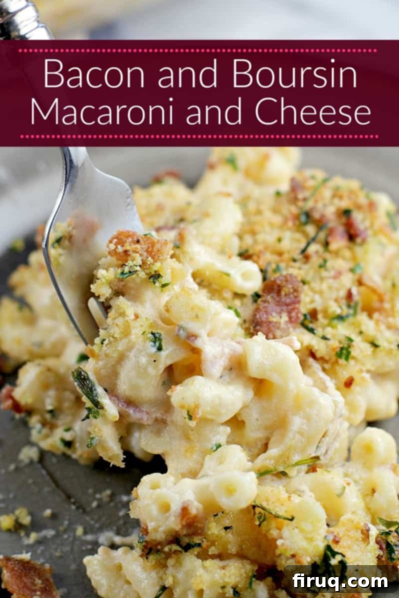 Creamy Herbed Bacon Boursin Mac 9 Bacon and Boursin united in a creamy macaroni and cheese. Bacon and Boursin Macaroni and Cheese is the cheesy mac recipe dreams are made of.