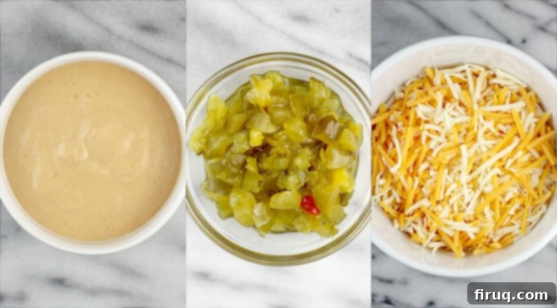 Loaded Burger Fry Quesadilla 5 collage showing top views of more quesadilla ingredients, each in its own bowl: burger sauce, chopped pickle, and cheddar-mozzarella mixture