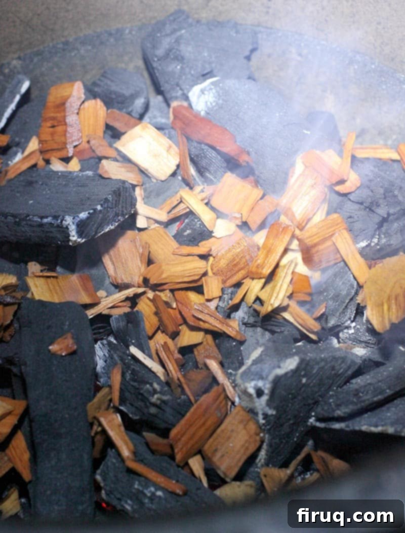 Smoky Sausage Bites 6 wood chips on charcoal