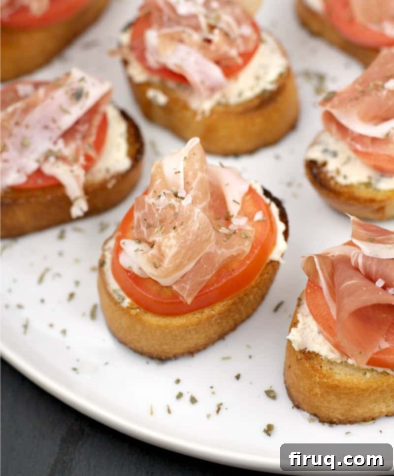 Crispy Prosciutto Crostini 3 close view of an assembled crostini