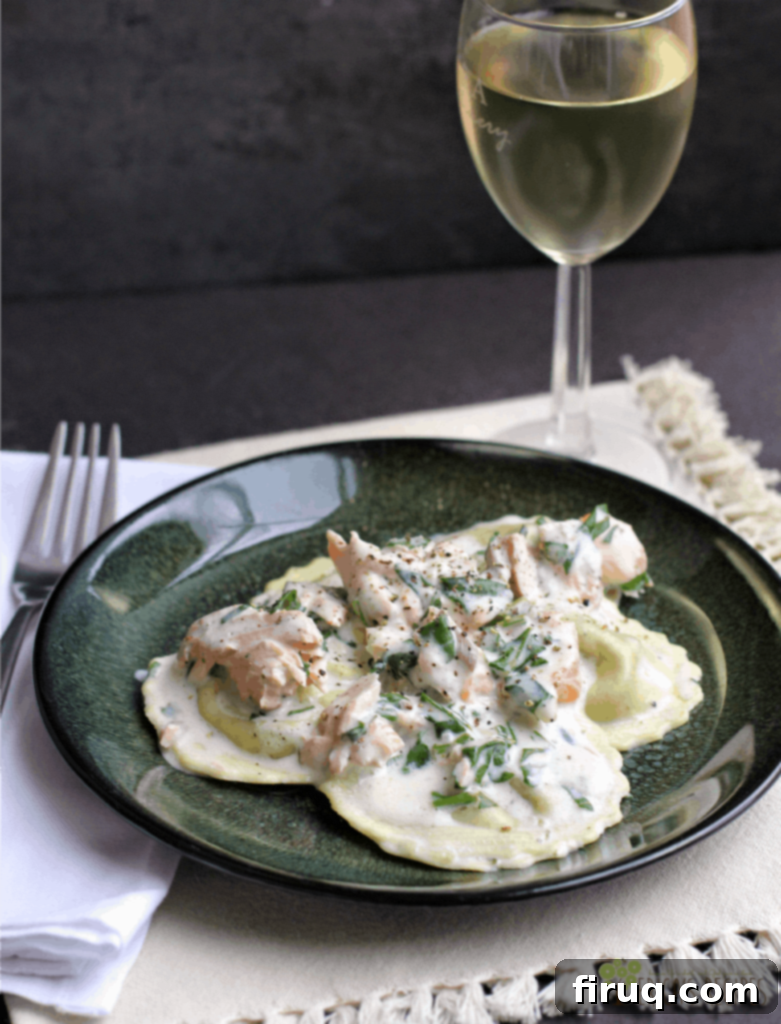 Crispy Prosciutto Crostini 8 Weeknight Ravioli with Spinach, Salmon, and Boursin Cheese Sauce