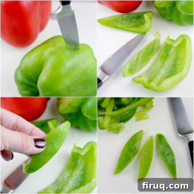 Festive Olive & Scallion Wreath Dip 11 A collage of four photos showcasing the process of cutting out holly leaf shapes from a vibrant green bell pepper, perfect for garnishing the cheese wreath.