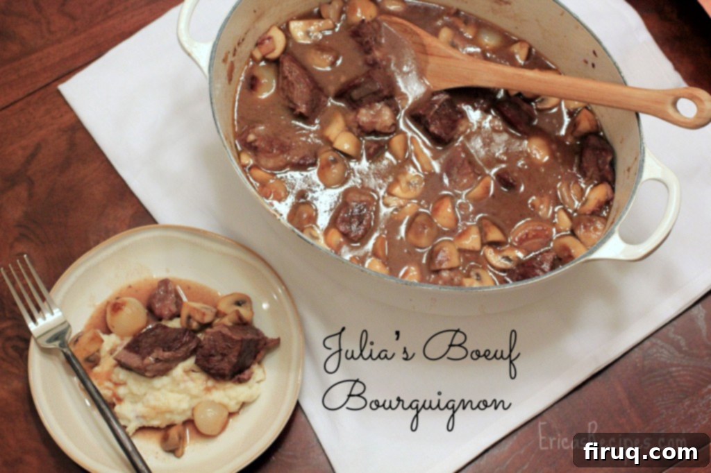 The Julia Child Boeuf Bourguignon 2 Julia Child's Boeuf Bourguignon, a hearty beef stew with rich red wine sauce