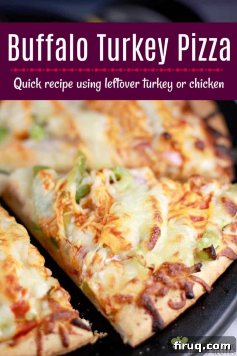 Spicy Buffalo Turkey Pizza 10 Buffalo Turkey Pizza is a tasty and clever leftover turkey recipe. And it works perfectly with chicken too for Buffalo Chicken Pizza. #pizza #thanksgiving #turkey #easyrecipe #easydinner #buffalochicken