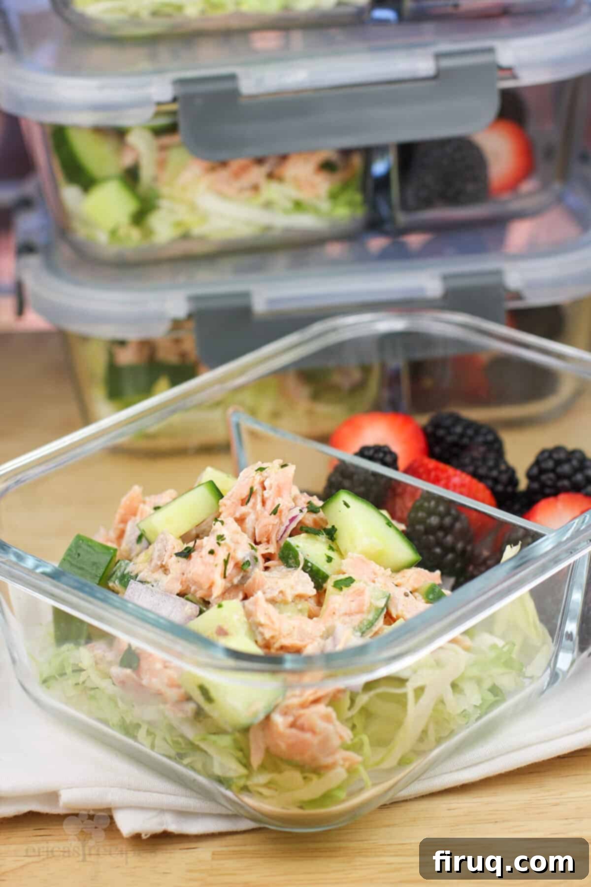 Meal Prep Salmon Salad 7 salmon salad in glass container