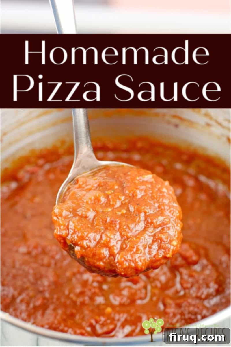 Perfect Homemade Pizza Sauce 8 image for pinterest with text overlay of recipe title