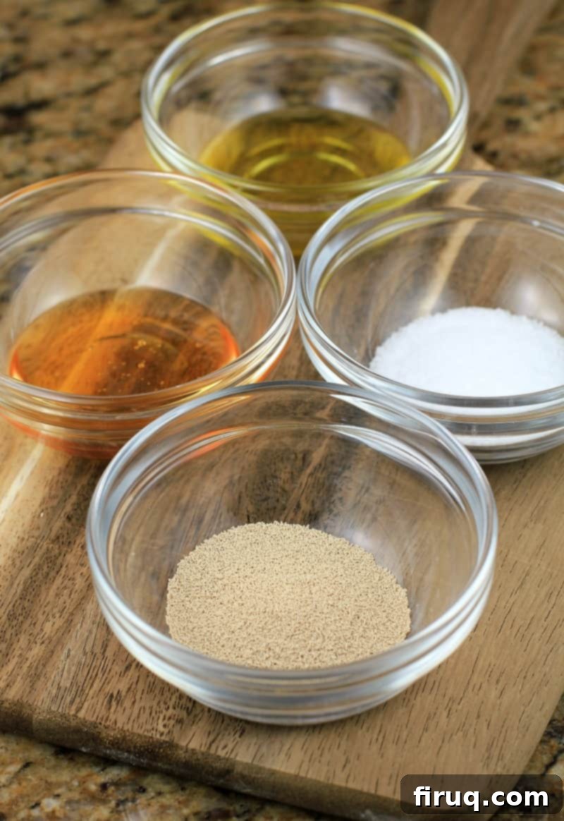 Sam Adams Hoppy Pizza Crust 4 ingredients in glass bowls