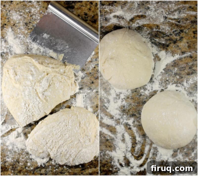 Sam Adams Hoppy Pizza Crust 9 collage of 2 photos: left, divided dough; right, 2 balls of dough
