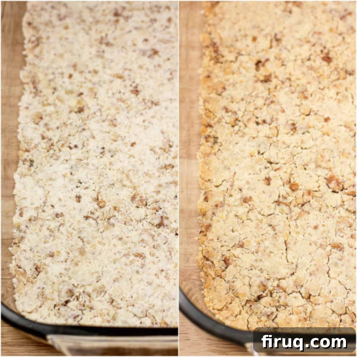 Zesty Lemon Bliss 4 collage of 2 photos showing walnut crust before and after baking